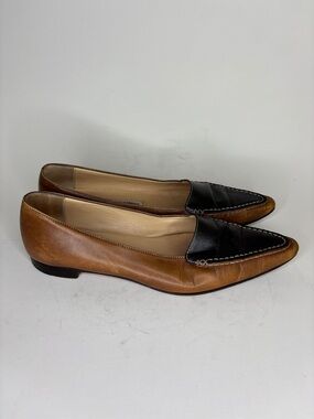 manolo blahnik Flats Shoes Loafers Women Size 38.5 US 7.5 Brown Leather Slip Ons
